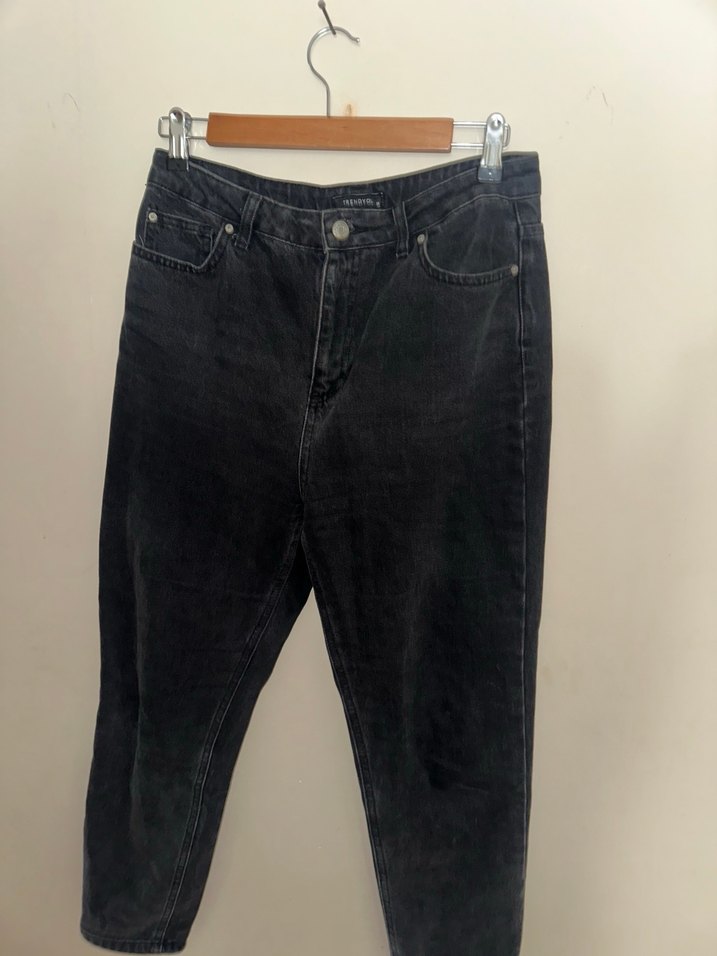 Kadın Siyah Gri Bol Kesim Midi Kot Pantolon - Görsel 3