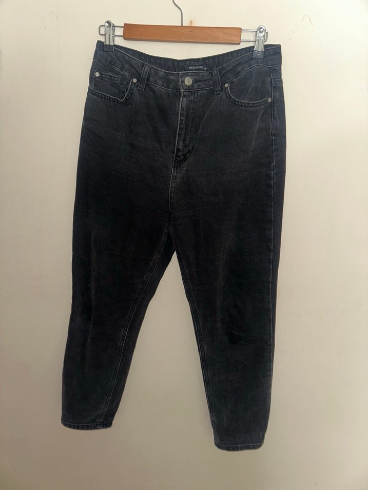 Kadın Siyah Gri Bol Kesim Midi Kot Pantolon - Görsel 5