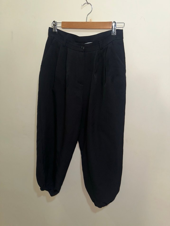 Siyah Kadın Midi Saten Rahat Kesim Pantolon - Görsel 3