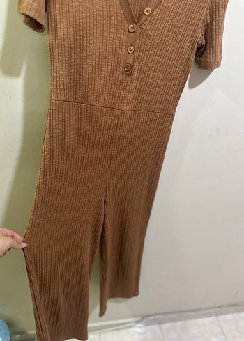 Mango Düğmeli V Yaka Kahverengi Triko Tulum - Görsel 6