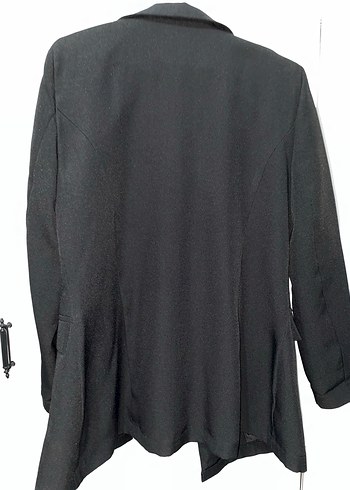 Kadın Siyah Uzun Keten Blazer Ceket
