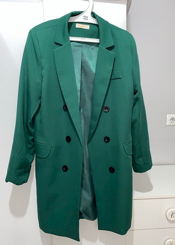 Düğmeli Yeşil Midi Kadın Blazer Ceket