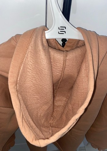 13-14 Yaş Beden camel Renk Mickey Baskılı Kahverengi Kapüşonlu Sweatshirt