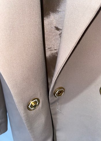 Diğer Düğmeli Bej Midi Kadın Blazer Ceket