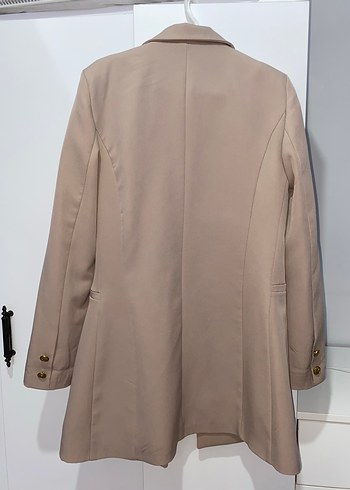 40 Beden ten rengi Renk Düğmeli Bej Midi Kadın Blazer Ceket