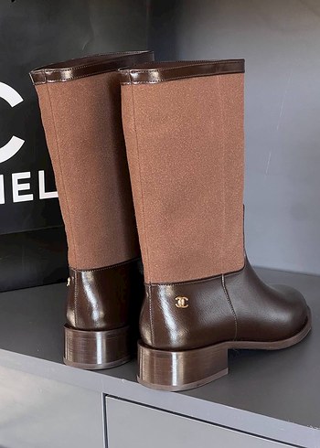 Kahverengi Deri Kadın Dizüstü Çizme - Görsel 4