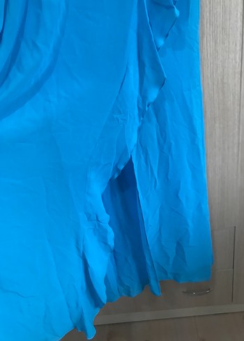 Diğer Mavi Uzun Askılı Fırfırlı Elbise