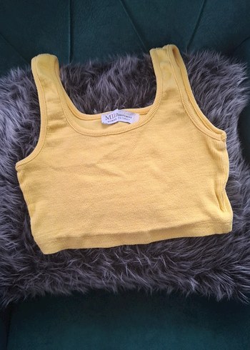 Sarı Basic Kolsuz Crop Top