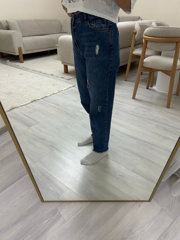 Kadın Mavi Bol Kesim Denim Jean - Görsel 3