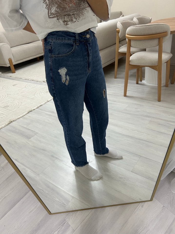 Kadın Mavi Bol Kesim Denim Jean - Görsel 2