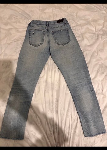 Gri Mavi Bağlama Desenli Kadın Midi Kot Pantolon - Görsel 2