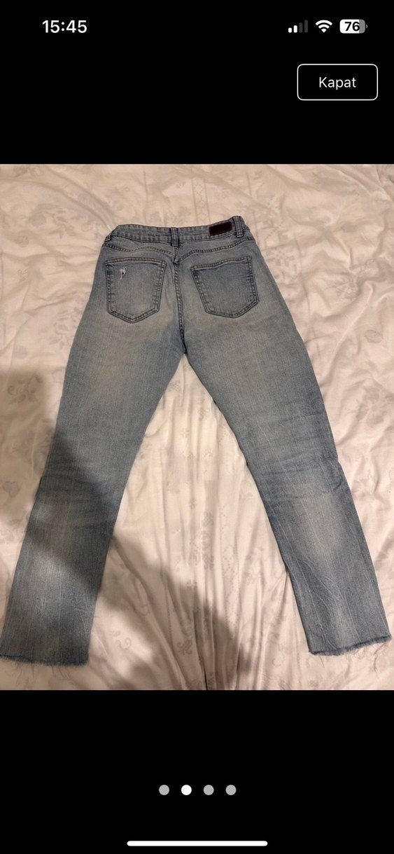 Gri Mavi Bağlama Desenli Kadın Midi Kot Pantolon - Görsel 2