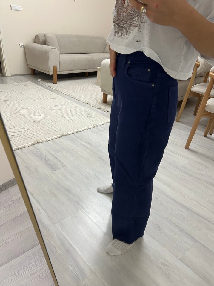 Kadın Lacivert Loose Fit Midi Jean - Görsel 2