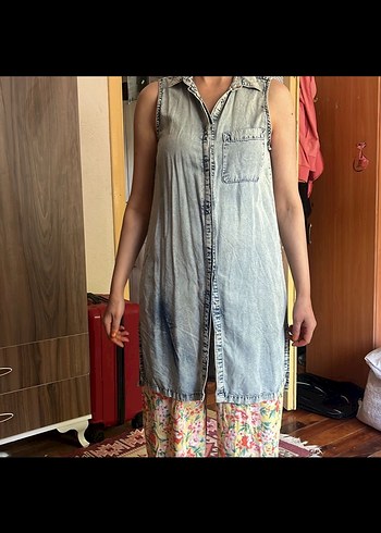 Mavi Kolsuz Denim Midi Elbise