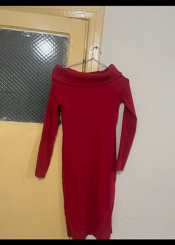 Bordo Uzun Kollu Şık Triko Elbise