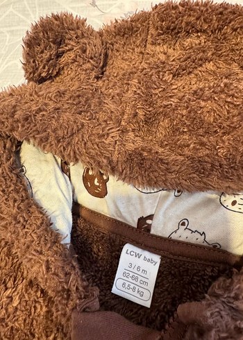 LC Waikiki Kahverengi Peluş Bebek Tulumu Kulaklı Kapüşon