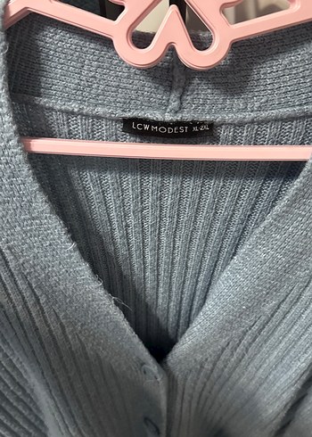 Mavi V Yakalı Örgü Kadın Hırka - Görsel 3