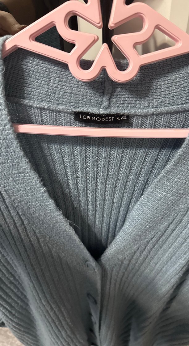 Mavi V Yakalı Örgü Kadın Hırka - Görsel 3