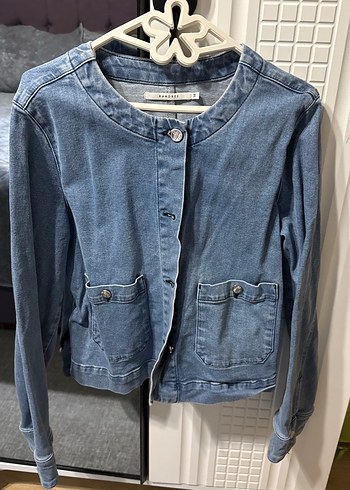 Düğmeli Mavi Kadın Denim Ceket - Görsel 2