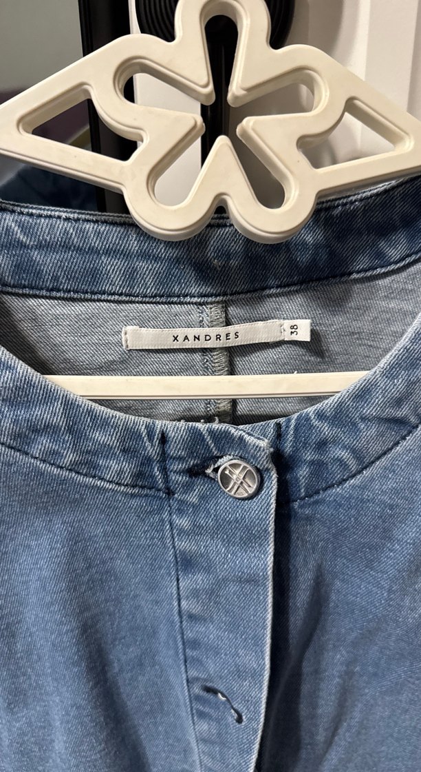 Düğmeli Mavi Kadın Denim Ceket - Görsel 3