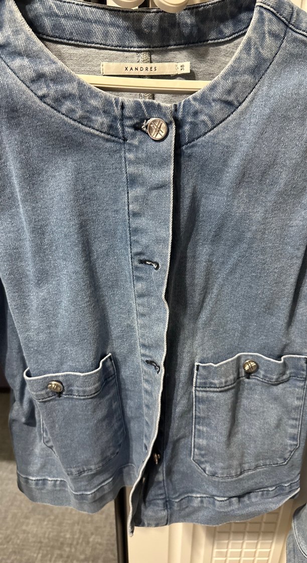 Düğmeli Mavi Kadın Denim Ceket - Görsel 4