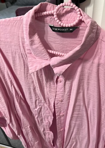 Pembe Keten Düğmeli Uzun Kollu Gömlek - Görsel 2