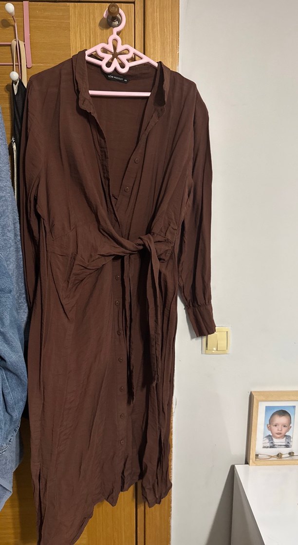 Kadın Kahverengi Uzun Keten tunik - Görsel 3