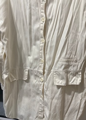 Krem Rengi cepli balon kollu kadın gömlek - Görsel 4