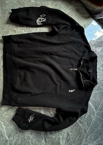 Siyah Yarım Fermuarlı Erkek Sweatshirt