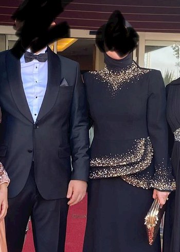 Abiye Uzun Siyah İşlemeli Kadın Abiye Elbise