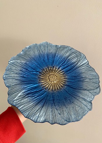 Mavi Çiçek Desenli Ayaklı Tabak - Görsel 2