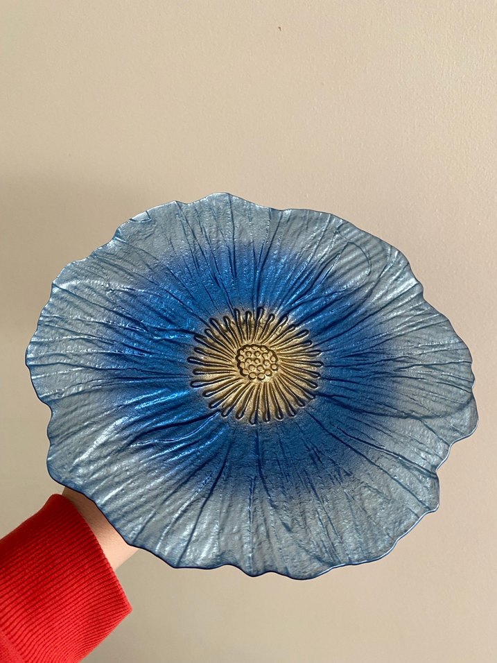 Mavi Çiçek Desenli Ayaklı Tabak - Görsel 2