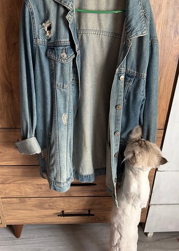 Düğmeli Gevşek Kesim Kadın Kot Ceket - Görsel 2