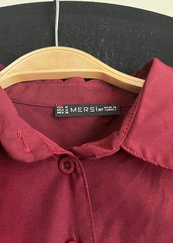 m Beden Bordo Düğmeli, Yaka Detaylı Kadın Gömlek
