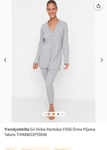 Trendyolmilla Gri Fitilli Örme Pijama Takımı