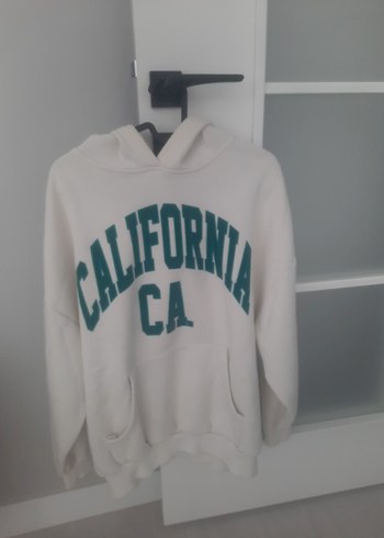Beyaz Kalın Pamuklu California Baskılı Sweatshirt