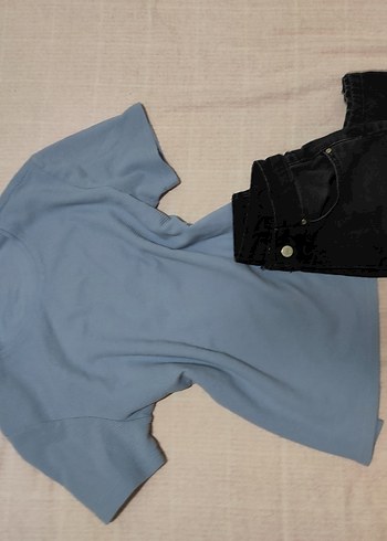 DeFacto buz mavisi Keten unisex Tişört Rahat Kesim