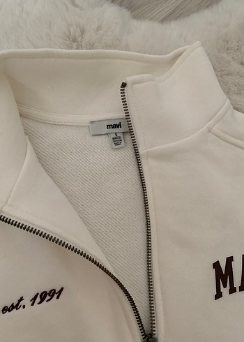 Mavi Mavi Beyaz Fermuarlı Kadın Sweatshirt