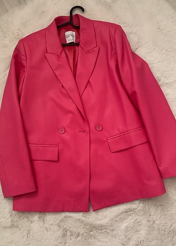 Dilvin Pembe Kadın İpek Görünümlü Blazer Ceket