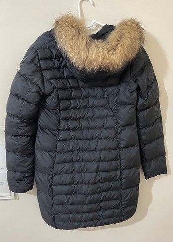 Kadın Siyah Puff Mont, Midi Boy, Yüksek Yaka - Görsel 4