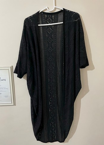 Şeffaf Siyah Uzun Kollu Midi Kadın Hırka - Görsel 2