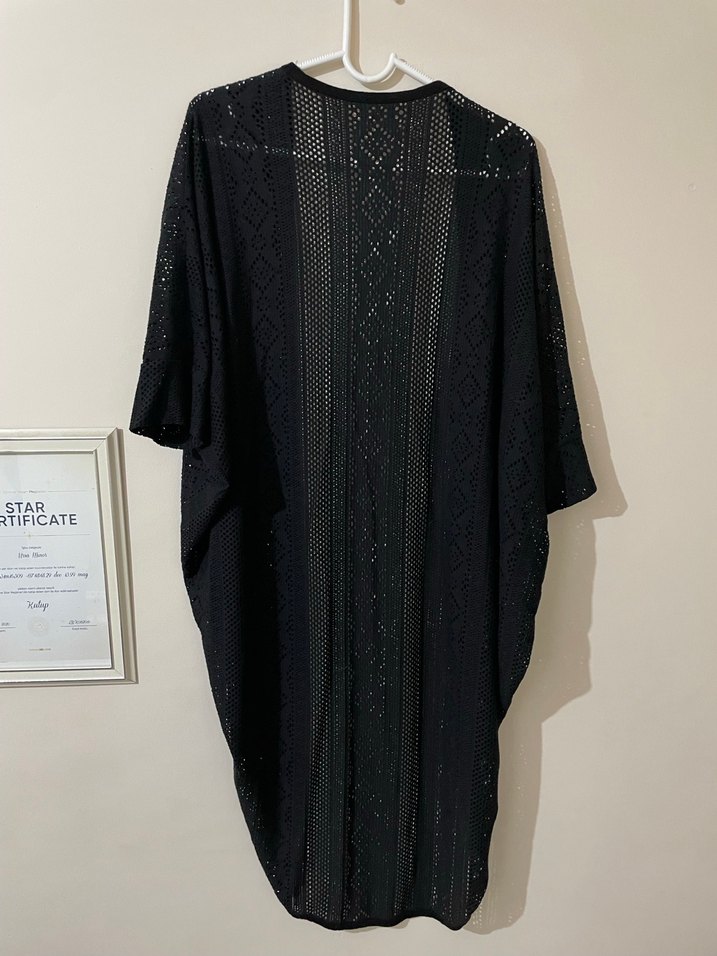 Şeffaf Siyah Uzun Kollu Midi Kadın Hırka - Görsel 3