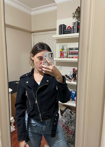 Siyah Kadın Denim Ceket, Fit Kesim, Midi Boy - Görsel 2