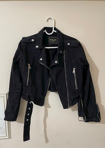 Siyah Kadın Denim Ceket, Fit Kesim, Midi Boy - Görsel 3