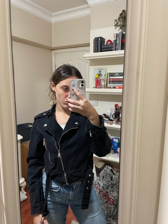 Siyah Kadın Denim Ceket, Fit Kesim, Midi Boy - Görsel 2