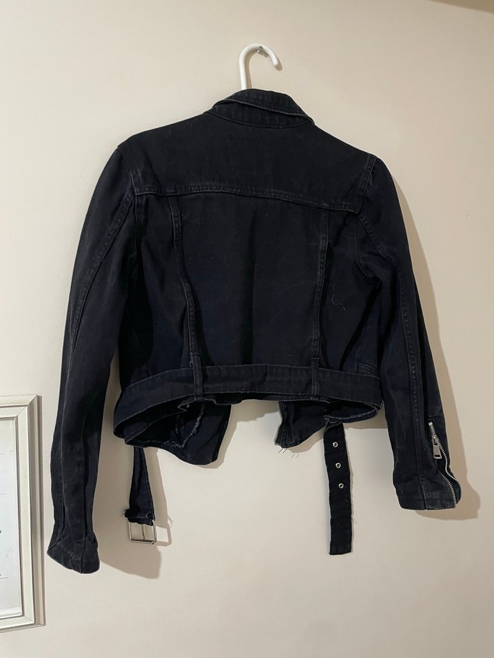 Siyah Kadın Denim Ceket, Fit Kesim, Midi Boy - Görsel 4