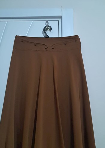 Drapeli Koyu Bej Uzun Kadın Etek