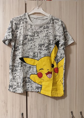 Erkek Çocuk Gri Pikachu Baskılı Tişört