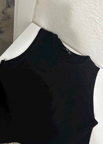 l Beden siyah Renk Siyah Parlak Mini İşlemeli Crop Top