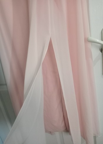 38 Beden pembe Renk Dantel Detaylı Pudra Pembe Uzun Abiye Elbise